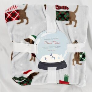 Holiday Dachshunds Dog Plush Throw 50" X 70" Winter Scene Soft Cozy